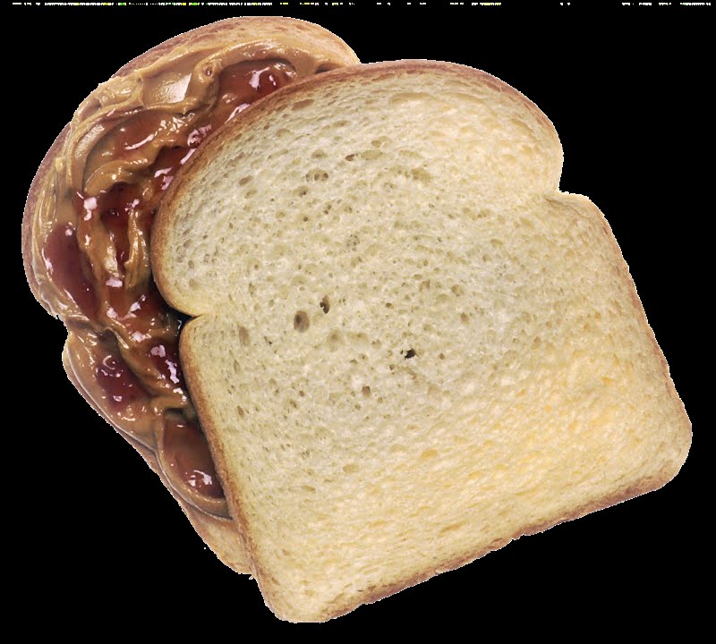 a peanut butter and jelly sandwich, top slice of bread turned clockwise to show the peanut butter and jelly filling ? Photo by Renee Comet (photographer), Public domain, via Wikimedia Commons