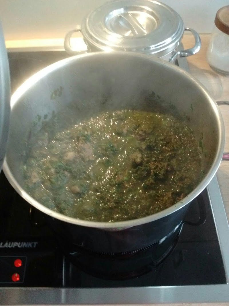 Ghorme sabzi in a big pot during preparation. ? Photo by Ckling, CC0, via Wikimedia Commons