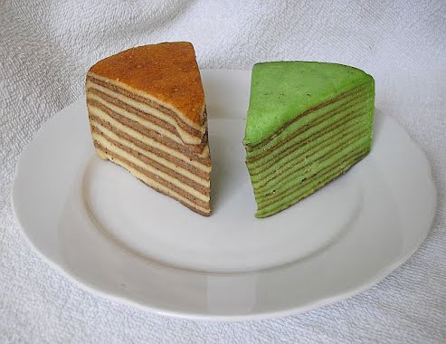 Spekkoek ('bacon cake') - Indonesian layered 'pies'. Despite the literal translation of the name, it contains no bacon. Location: Netherlands Keywords: Spekkoek, Indonesia, pie, cake, sweet ? Photo by Pudding4brains, Public domain, via Wikimedia Commons