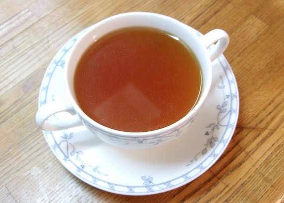 self-made consommé de volaille (double consomme soup with chicken) ? Photo by Kui-Doraku, CC BY-SA 4.0, via Wikimedia Commons