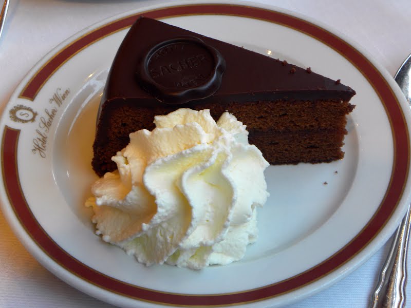 Sachertorte im Hotel Sacher in Wien ? Photo by H�ferl, CC BY-SA 3.0 at, via Wikimedia Commons