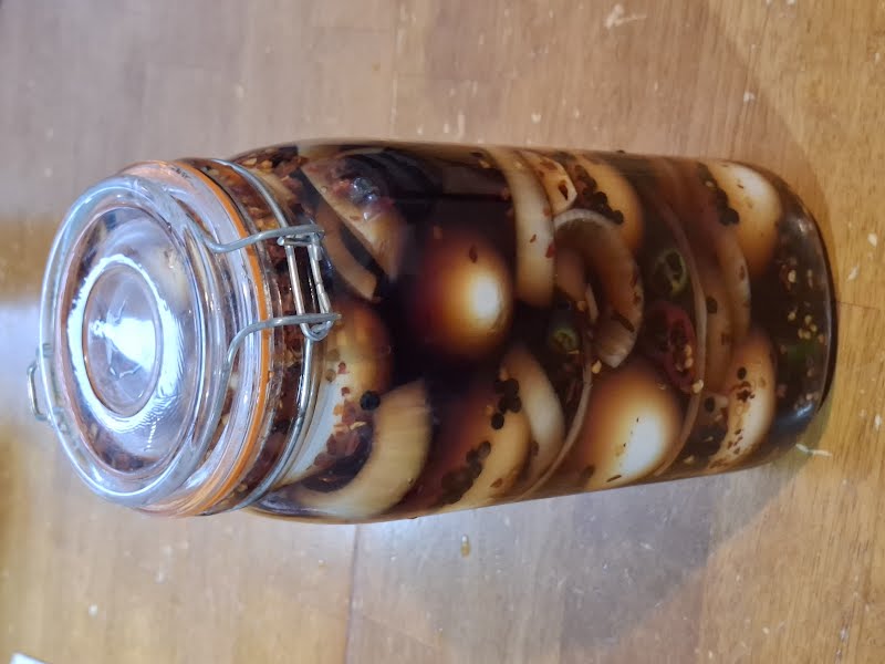 Pickled eggs ? Photo by TarnishedPath, CC BY-SA 4.0, via Wikimedia Commons