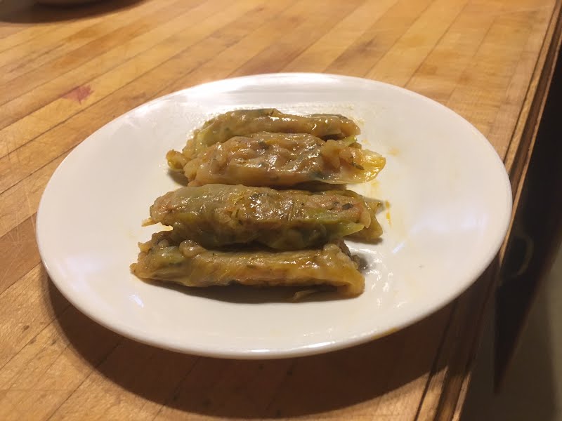 Mahshi koromb (Egyptian-style cabbage rolls). Prepared in an Egyptian-American household, Troy, Michigan, U.S., December 2017 ? Photo by Lockesdonkey, CC BY-SA 4.0, via Wikimedia Commons