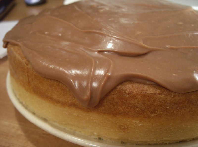 An iced cake. Iced with b:Cookbook:Chocolate Sour-Cream Icing, in fact! ? Photo by me (w:User:pfctdayelise), CC BY-SA 2.5, via Wikimedia Commons