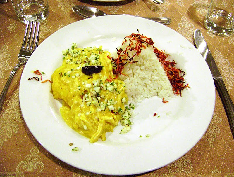 Ají de gallina, traditional meal of Peruvian creole cuisine. ? Photo by Dtarazona, Public domain, via Wikimedia Commons