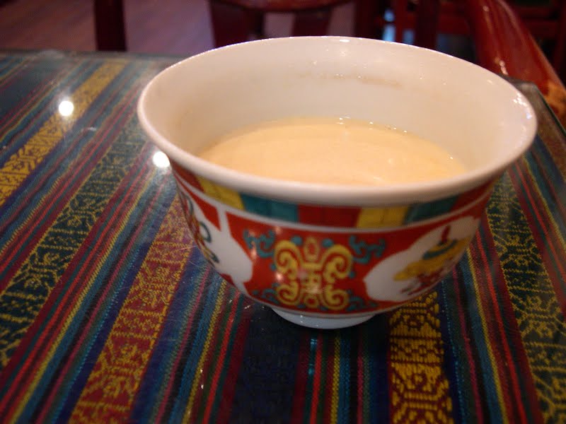 Tibetan butter tea. Ingredients are tea, salt and butter. ? Photo by Yosomono, CC BY 2.0, via Wikimedia Commons