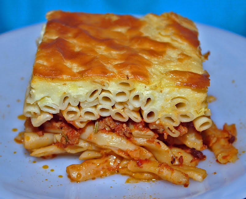Pastitsio - noodle souffle with macaroni and ground meat ? Photo by Robert Kindermann, CC BY-SA 2.5, via Wikimedia Commons