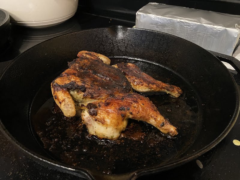 out of the oven, with the brick in the background