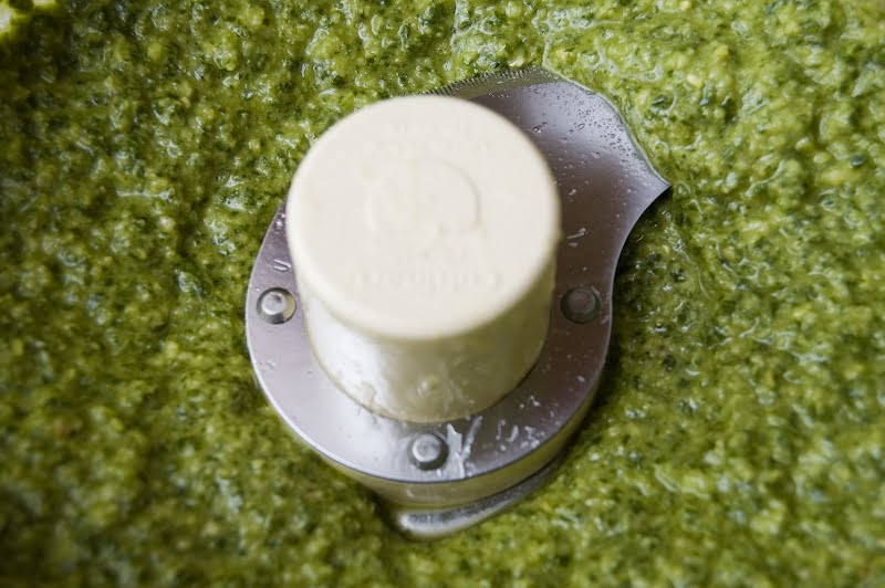 Pesto being processed. ? Photo by Paul Goyette, CC BY-SA 2.0, via Wikimedia Commons