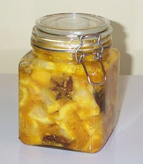 Lemon pickle made to a recipe on Wikibooks. ? Photo by Webaware, Public domain, via Wikimedia Commons