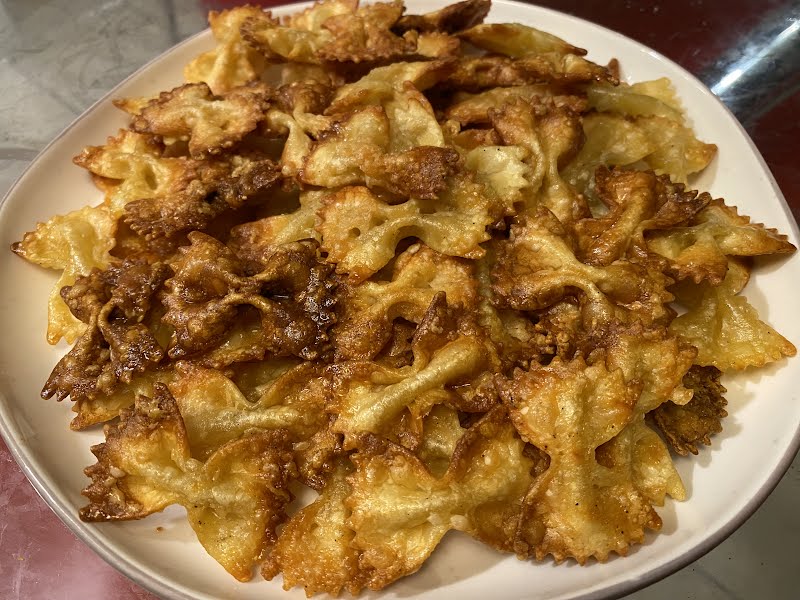 Farfalle chips made with Parmesan cheese