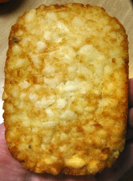 Hashbrown potato patty This image was created by Whitebox, and is licensed under the following license ? Photo by Whitebox at English Wikipedia, CC BY-SA 3.0, via Wikimedia Commons