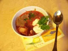 A bowl of Ukrainian Borscht. ? Photo by Borshch at English Wikibooks, Public domain, via Wikimedia Commons