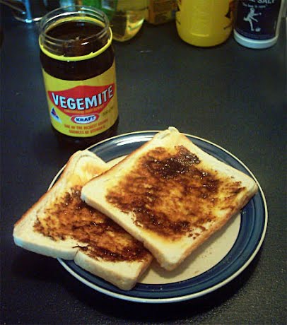 Vegemite on toast ? Photo by Tristanb, CC BY-SA 3.0, via Wikimedia Commons