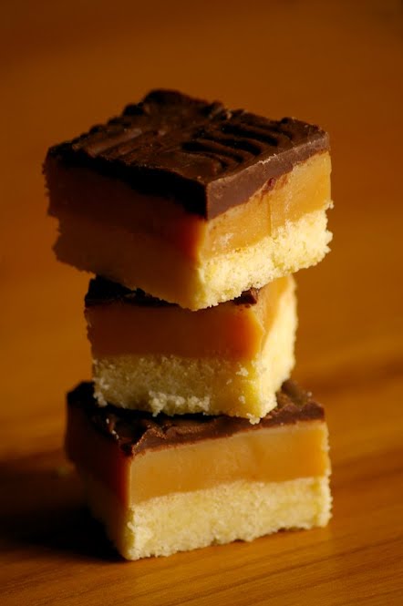 Also called "Caramel shortbread," the confection consists of three layers; a shortbread biscuit base, a caramel filling and a milk chocolate topping. ? Photo by Aurore D, CC BY 2.0, via Wikimedia Commons
